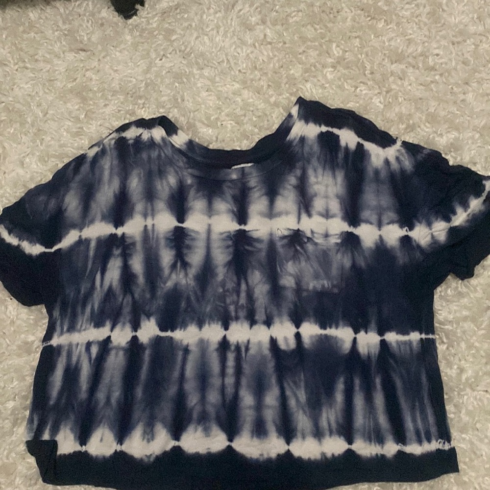 juniors medium shirt blue and white tie dye with pocket